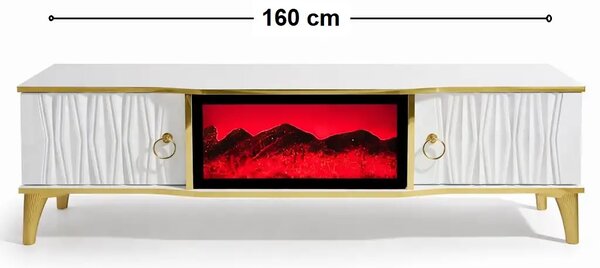 Comoda tv cu semineu Majestică, cu led, 160 cm