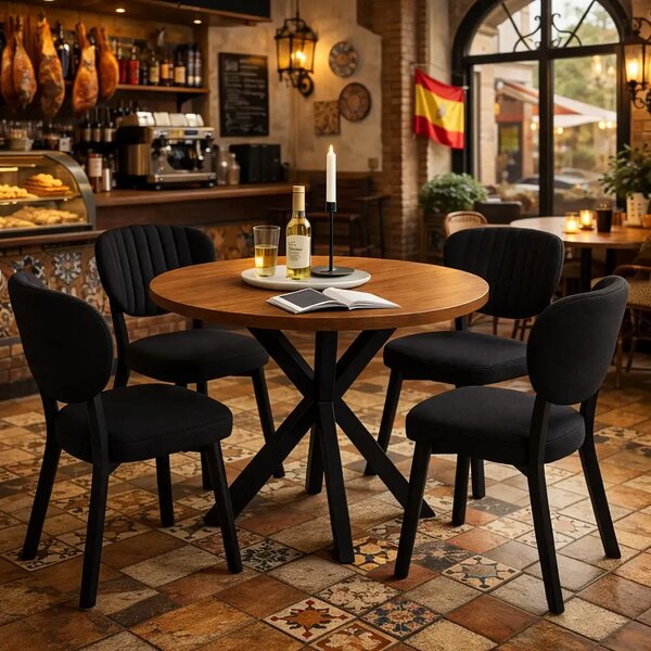 Masa de bucatarie rotunda din MDF, nuc-negru, Homs 80x80x75 cm