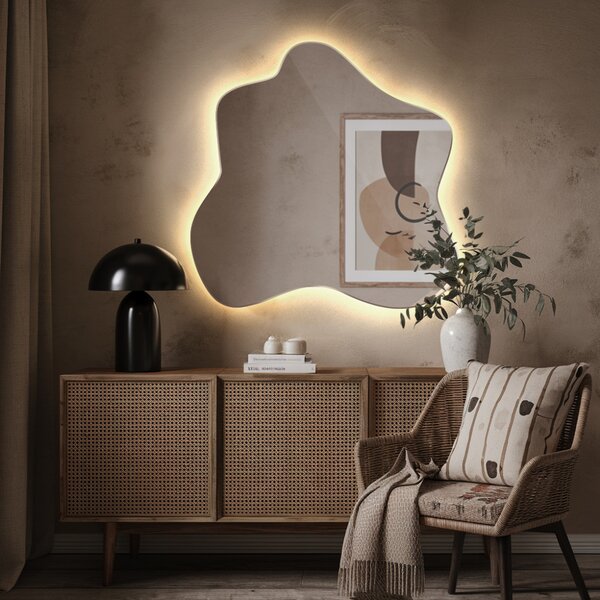 Oglindomat.ro Oglinda asimetrica în formă de pată cu led Oglinda asimetrica în formă de pată cu led 48x48 cm lkll-48x49-00000000