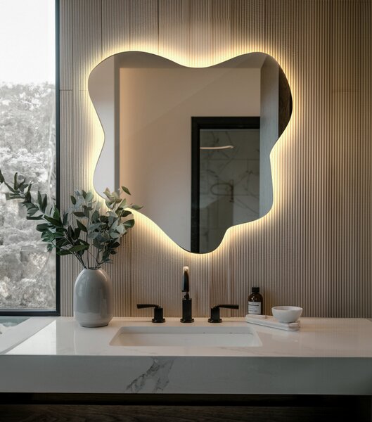 Oglindomat.ro Oglinda asimetrica în formă de pată cu led Oglinda asimetrica în formă de pată cu led 48x48 cm lkll-48x49-00000000