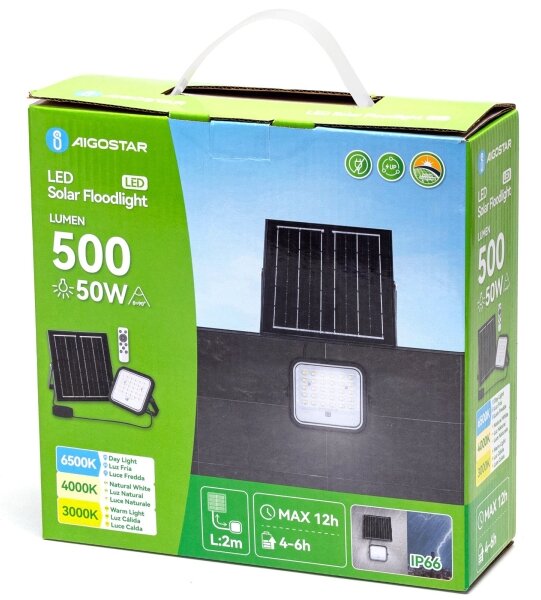 Aigostar - Proiector solar LED reglabil LED/50W/3,4V IP66 + telecomandă