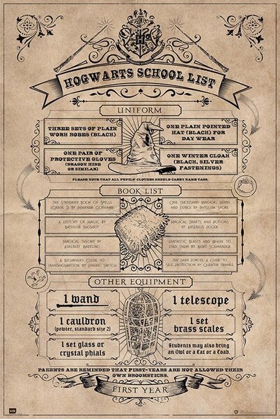 Poster Harry Potter - Lista școlară a lui Hogwarts