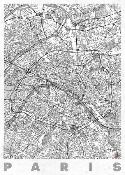 Harta Paris, Hubert Roguski, (30 x 40 cm)