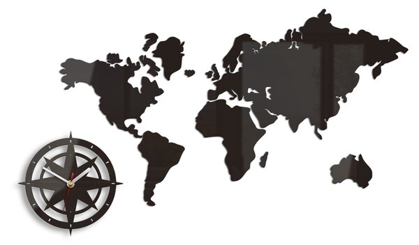 Ceas de perete WORLD MAP WENGE HMCNH051-wenge (ceas modern de)