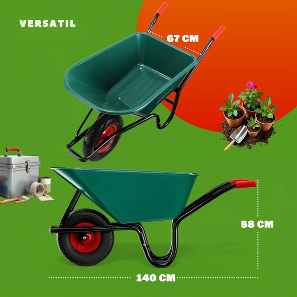 Roabă GREG cu cuvă din plastic, max. 100l/250kg, verde/negru Gardebruk
