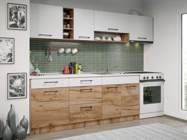 Set Mobila Bucatarie Gastro 260 Alb/Stejar - C03