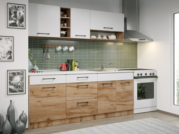 Set Mobila Bucatarie Gastro 200 Alb/Stejar - C01