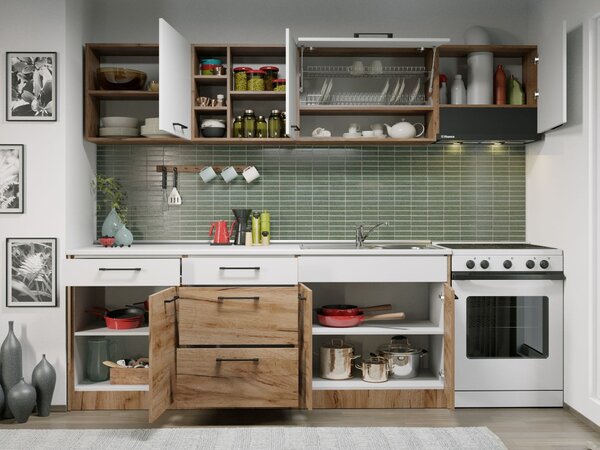 Set Mobila Bucatarie Gastro 260 Alb/Stejar - C03