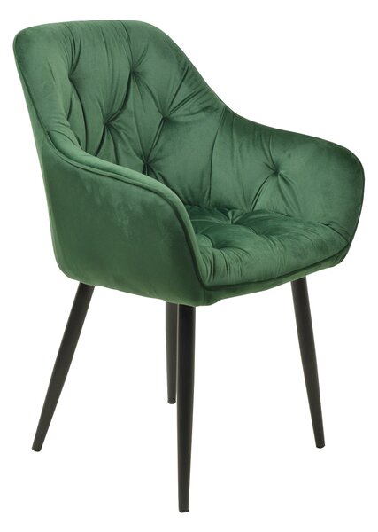 Scaun dining, cadru metalic negru, tapiterie catifea, Verde