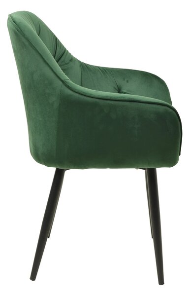 Scaun dining, cadru metalic negru, tapiterie catifea, Verde