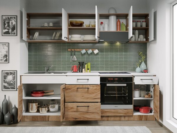 Set Mobila Bucatarie Gastro 240 Alb/Stejar - C02