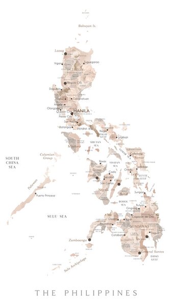 Harta Map of the Philippines in neutral watercolor, Blursbyai, (26.7 x 40 cm)