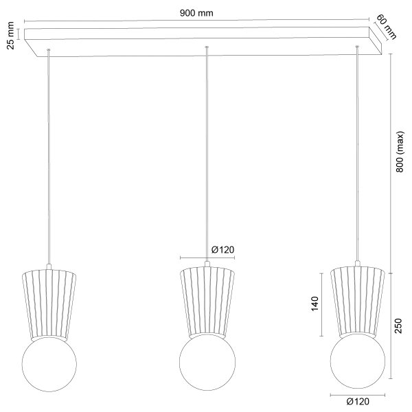 Argon 6358 - Lustră pentru baie VOLANTE, suspendată pe cablu, 3xG9/6W/230V IP44, maro