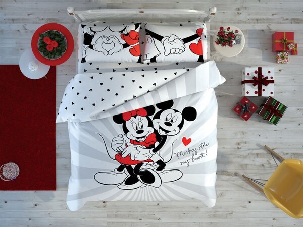 Lenjerie de pat dublu cu elemente fosforescente, Tac Disney Minnie & Mickey, Love Day