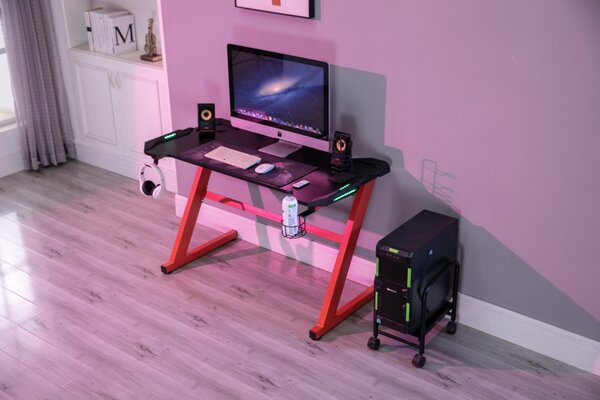 Birou gaming SIG 03R, sistem iluminare LED, bază metalică în formă de Z, picioare reglabile, 120x60x76 cm