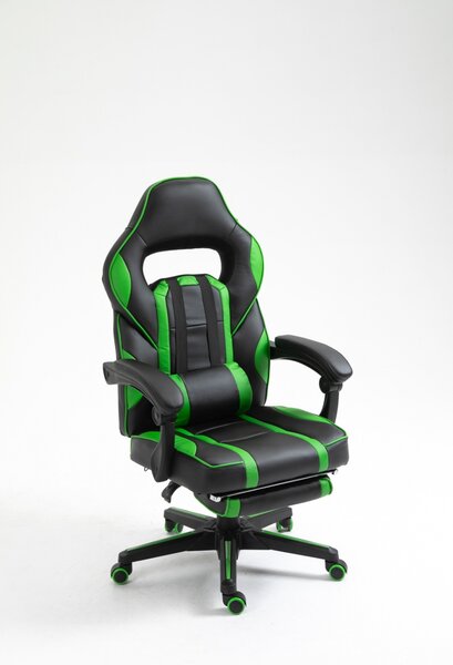 Scaun gaming cu masaj, suport picioare, funcție sezlong, SIG 8069M, Negru/Verde