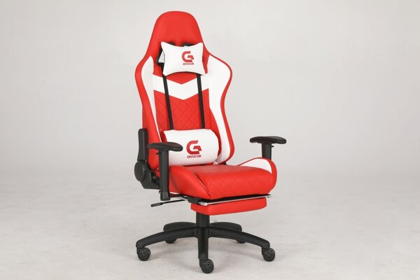 Scaun gaming, masaj în perna lombară, piele ecologică, suport picioare, Roșu
