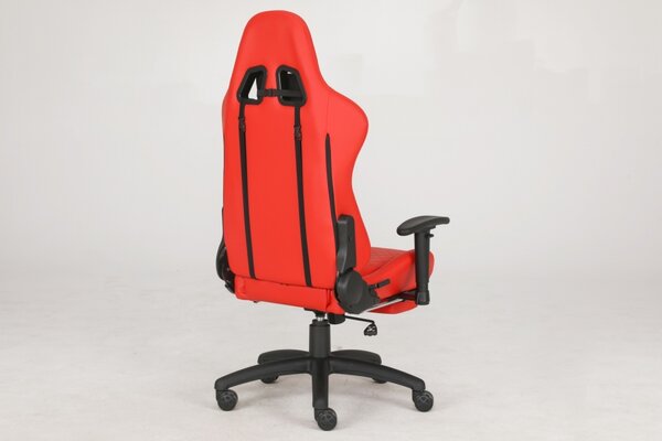 Scaun gaming, masaj în perna lombară, piele ecologică, suport picioare, Roșu