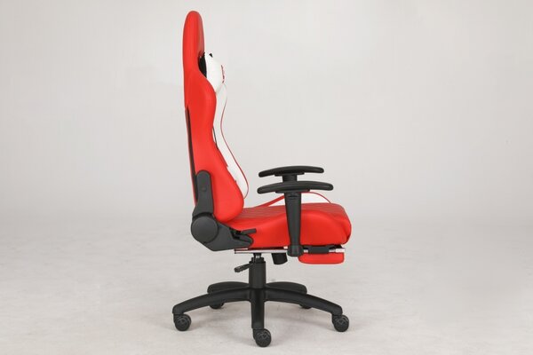 Scaun gaming, masaj în perna lombară, piele ecologică, suport picioare, Roșu