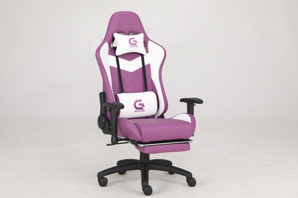 Scaun gaming, masaj în perna lombară, piele ecologică, suport picioare, Mov
