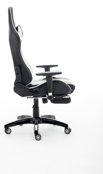 Scaun gaming King size cu masaj in perna lombară, funcție șezlong, suport picioare, Negru/Alb