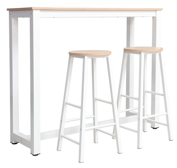 Set bar masa si scaune pentru sufragerie Marle culoare lemn natural - alb picior 120x40x100cm