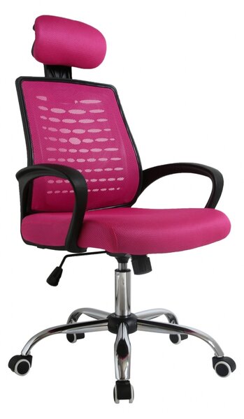 Scaun ergonomic, spătar mesh, tetieră, înălțime reglabilă, SIB 1153, Roz