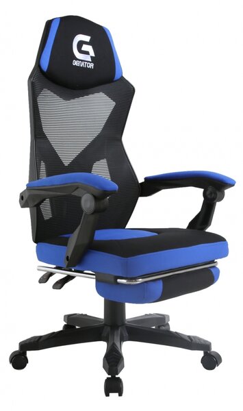 Scaun ergonomic, suport picioare, mesh si material textil, SIB 601, Negru/Albastru