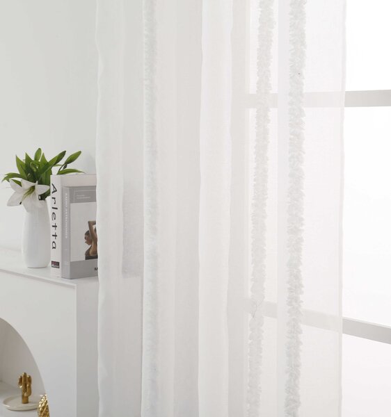 Draperie alba TASMA cu model 140x250 cm Agatat: Inele metalice