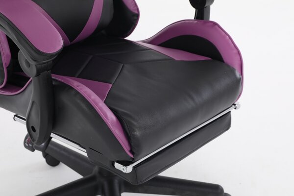 Scaun gaming, masaj în perna lombară, suport picioare, piele PU, Negru/Mov