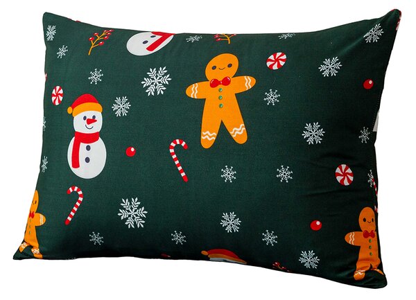 Fata de perna din microfibra SNOWMAN AND GINGERBREAD 50x70 cm, verde