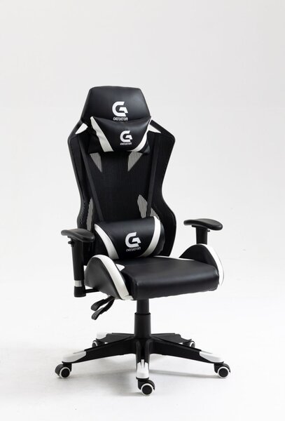 Scaun gaming, design racing, spatar Mesh, funcție recliner, SIG 5038, Negru/Alb