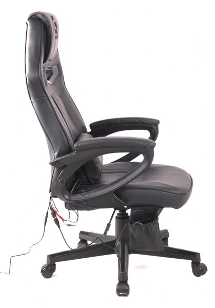 Scaun gaming cu masaj, pernă lombară, tetieră integrată, piele ecologică, SIG 781G5M7, Negru