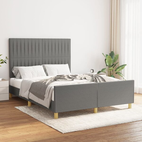 Cadru de pat cu tăblie, gri închis, 140x190 cm, textil