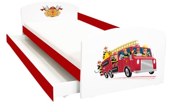 Pat copii Pompieri cu sertar 144x75