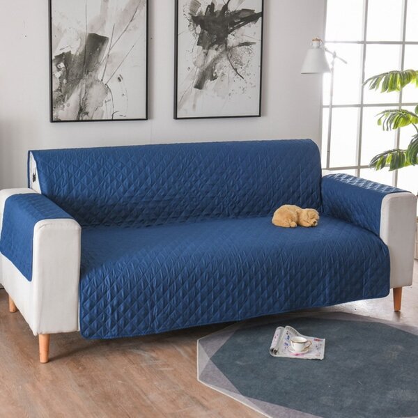 Cuvertura matlasata canapea 2 locuri 130 x 205 cm, model romburi, doua fete, Albastru
