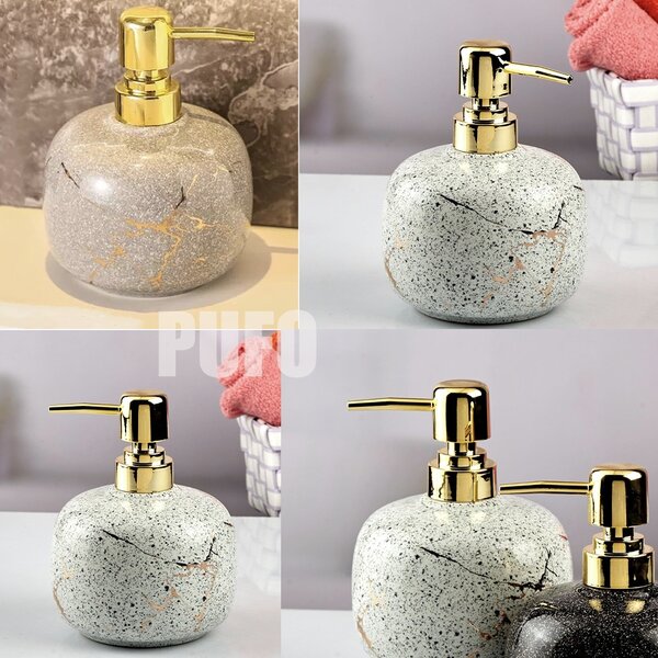 Dispenser ceramic elegant Pufo White Stone pentru sapun lichid, 15 cm, alb