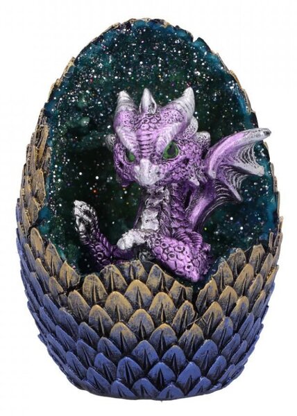 Statueta dragon in ou Casa din Cristale - albastru/violet 11 cm