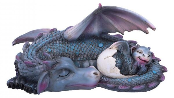 Statueta dragon cu pui Vise placute (albastru) 20 cm