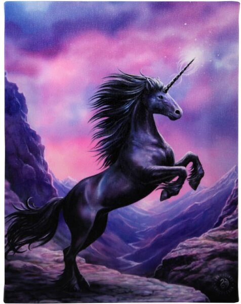 Tablou canvas, Black Unicorn, 19x25cm - Anne Stokes