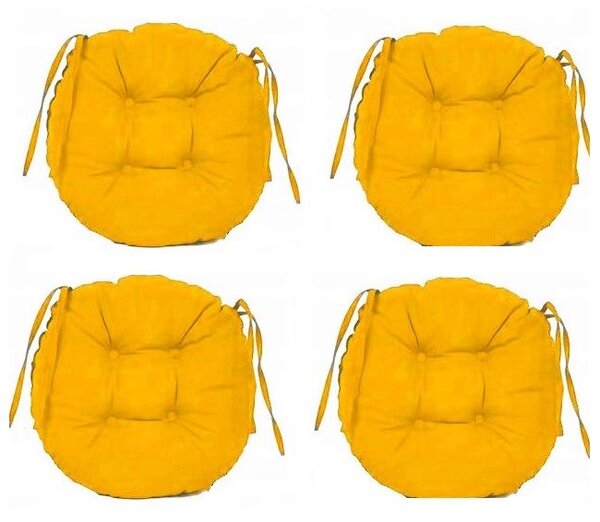 Set Perne decorative rotunde, pentru scaun de bucatarie sau terasa, diametrul 35cm, culoare galben, 4 buc/set