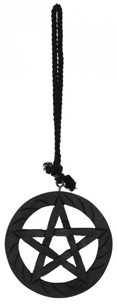 Decoratiune cu agatatoare din lemn Pentagrama - negru 15 cm