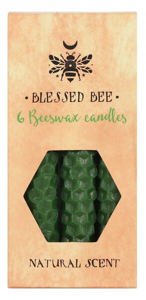 Set 6 lumanari verzi din ceara de albine pentru ritualuri de noroc, bani si fertilitate 11cm