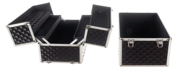 Cutie cosmetica XL, Tăvi extensibile, Compartiment inferior spațios, Suport pentru accesorii, Negru/Argintiu, 42,5 x 35 x 24,5 cm