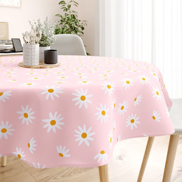 Goldea față de masă 100% bumbac - flori de margaretă - rotundă Ø 140 cm