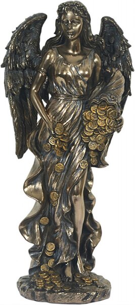 Statueta mitologica zeita norocului Fortuna Inaripata cu Cornul Abundentei, 29 cm