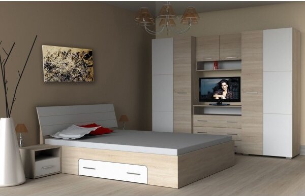 Dormitor Andrei, 200x80x50, sonoma+alb