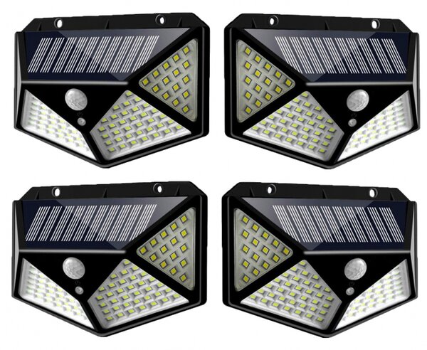 Set 4 Lampi ULTRA 100 LED Solare cu senzor de miscare si lumina 3 moduri ILUMINARE