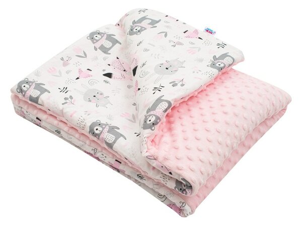 New Baby Pătură pentru copii Minky Ursuleți, roz, 80 x 102 cm