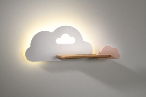 Aplică LED cu raft pentru copii CLOUD LED/5W/230V alb/roz